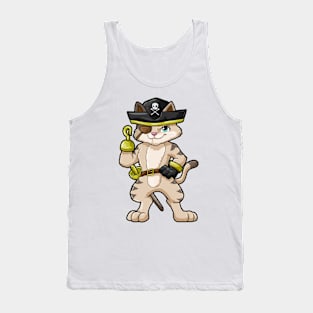 Cat as pirate with dagger and saber Tank Top